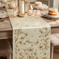 Chemin de table élégant vintage imprimé lune et étoiles pour le Ramadan, en tissu doux, parfait pour la décoration de l'Aïd et des fêtes islamiques, lavable en machine