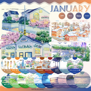 1 Rollo de Cinta Decorativa para Manualidades con Diseño de Personajes Nocturnos de Invierno y Paisajes con Barandillas - Product Image 1