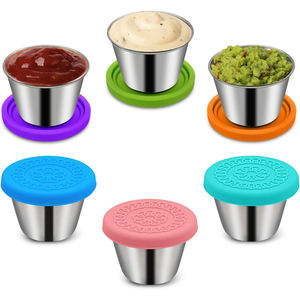 Recipiente para salsa de ensalada de acero inoxidable de 2.4 oz para el hogar, taza para salsa con tapa de silicona, contenedor de condimentos para cocina y camping. - Product Image 1