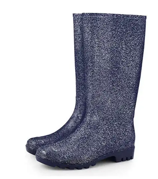 Neue knielange wasserdichte PVC-Regens tiefel für Damen Glitter Matte Gradient Boots für Damen