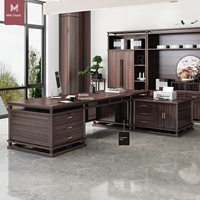 LBZ-347X Nouveau bureau de direction et bibliothèque combinés de style chinois, bois noir et or, bois massif, personnalisable avec tiroirs