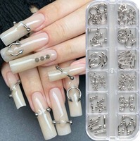 12 Grilles de Breloques pour Ongles Y2K Punk, Rivets Métalliques Punk / Gothique / Rock, Strass Vintage, Décoration de Manucure en Alliage et Strass