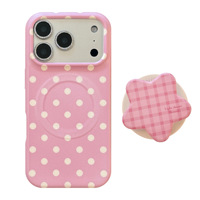 Coques de téléphone portable en film avec support magnétique à pois roses et motifs étoiles pour 17/17 Pro Max/16/15/13