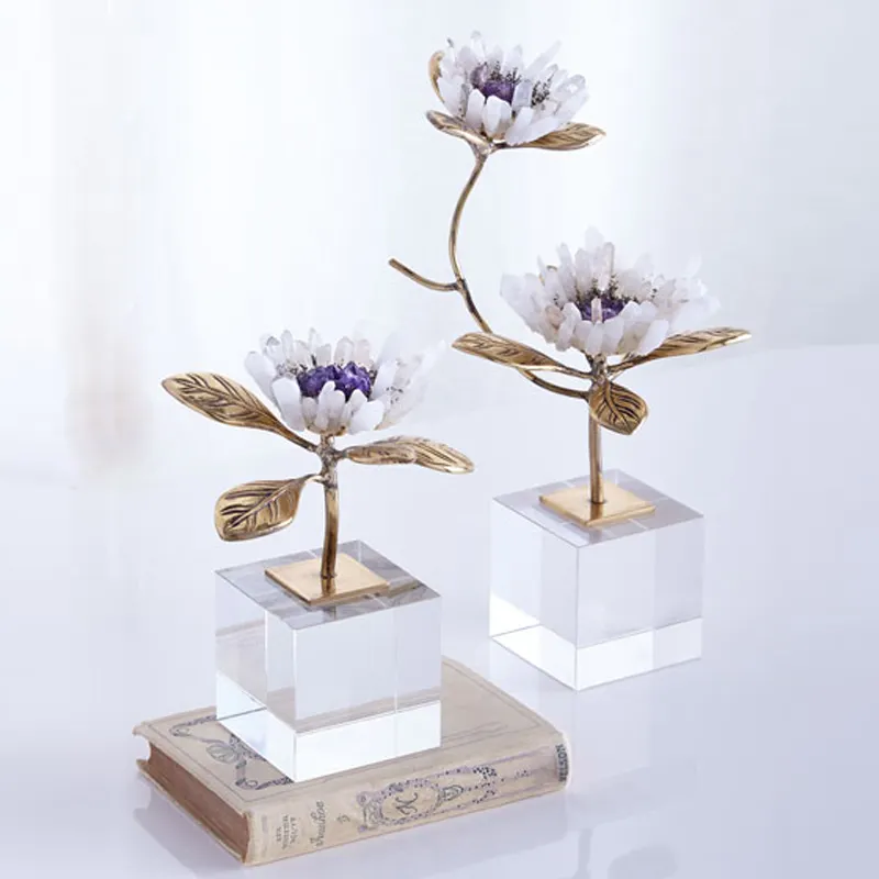Modern Centerpiece oturma odası dekor çiçek aksesuarları mor kristal süsler evler için