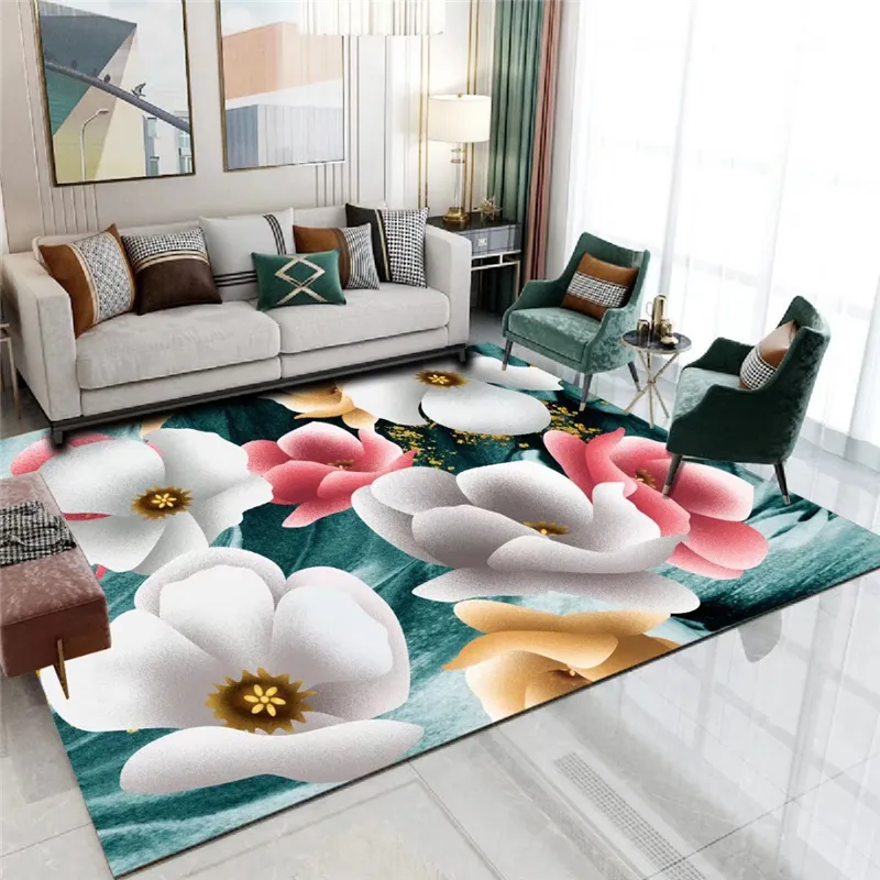 Custom Printed Floral Velvet Modern Living Room Floor Large Area Rug Bedroom Carpet For Home