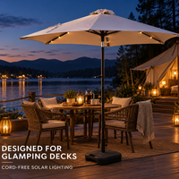 Parasol rond d'extérieur 2,3 m avec lumières LED solaires, 6 baleines en acier et système d'inclinaison à bouton-poussoir pour terrasse de restaurant
