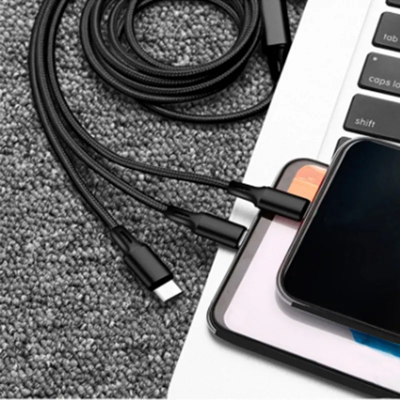מכירה חמה כבל טעינה 3 ב-1 סוג C ל-USB 3 ב-1 3A 5A ניילון USB כבל נתונים טעינה מהירה במיוחד עם לוגו מותאם אישית