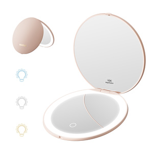 Miroir compact portable à double grossissement 1X 10X avec éclairage LED, pliable, pour voyage, miroir cosmétique, logo personnalisé - Product Image 1