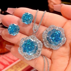 Elegant Eco-friendly Copper 16-12mm Aquamarine Zircon Floral Pendant <b>Earrings</b> Ring <b>Set</b> Fancy Jewelry <b>Set</b> for Evening Banquet - Product Image 3