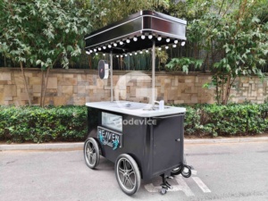 Black 4 Wheel Ice Cream Push Cart Mobile Food Vendor Stand with Canopy Lights Outdoor Street Cart - Product Image 5