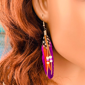 <span class=keywords><strong>Orecchini</strong></span> Pendenti Estivi da Donna in Stile Africano, Placcati Argento, Bohémien, <span class=keywords><strong>con</strong></span> Nappine in Pelle, Perline e Piume Colorate - Product Image 5