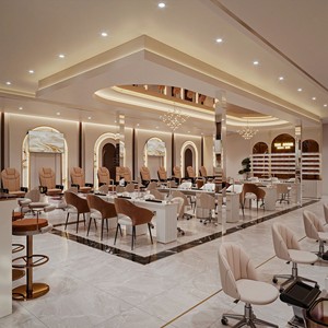 Design d'intérieur de salon de beauté de luxe, suite de salon de coiffure moderne, mobilier sur mesure, marbre, verre, or champagne, design clé en main pour spa - Product Image 3