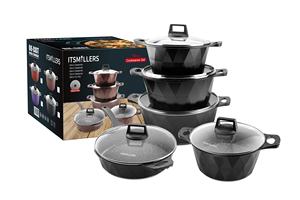 Lot de 10 casseroles en aluminium antiadhésives, design <span class=keywords><strong>3D</strong></span> à facettes, comprenant des casseroles profondes de 20/24/28/32 cm et une poêle peu profonde de 28 cm - Product Image 3