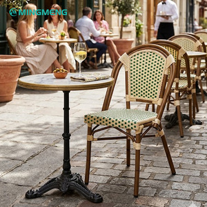 French Style Rattan Chair With Faux Marble Table Outdoor <b>Restaurant</b> Furniture <b>Set</b> Durable Commercial Use - Product Image 1