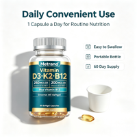 Complément alimentaire Metrand Private Label Vitamine D3 K2 MK7 B12 en gélules à l'huile de coco pour la santé des os, du système immunitaire et du cœur, 60 capsules