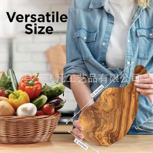 Tabla de cortar de madera de olivo con mango, rectangular de 33 cm, tabla de cortar de madera maciza para cocina, para frutas, verduras, queso y embutidos. - Product Image 3