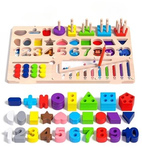 Planche d'apprentissage éducative en bois pour enfants avec des nombres, des formes, des couleurs, un abaque et des jouets <span class=keywords><strong>de</strong></span> puzzle <span class=keywords><strong>de</strong></span> style Montessori - Product Image 4