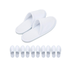 Chaussons d'hôtel en coton biodégradable et recyclable, écologiques, avec semelle en EVA, blancs, doux, personnalisables avec logo brodé - Product Image 2