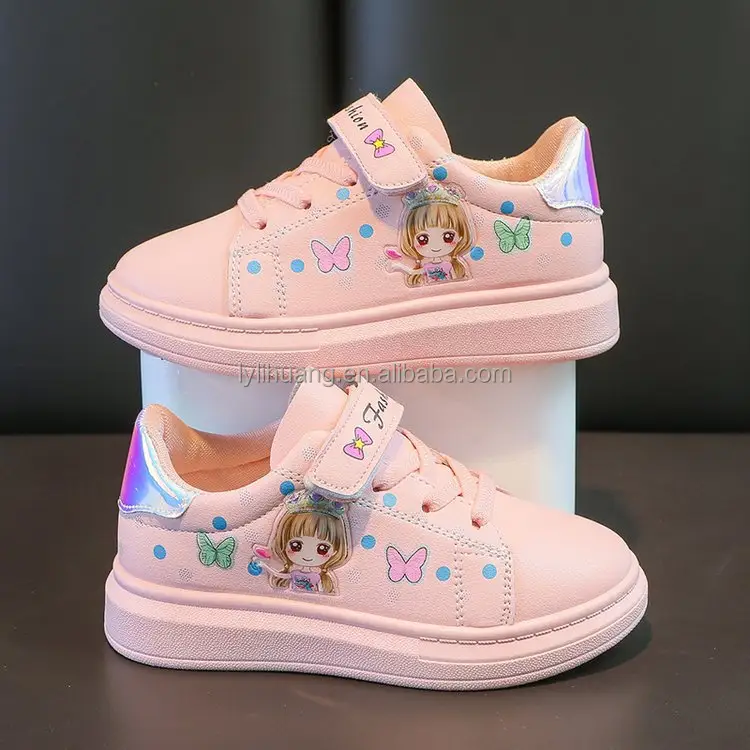 Children's white shoes Girls 3-12 years old students flat casual sports shoes leather low top spring Korean style sneakers shoes