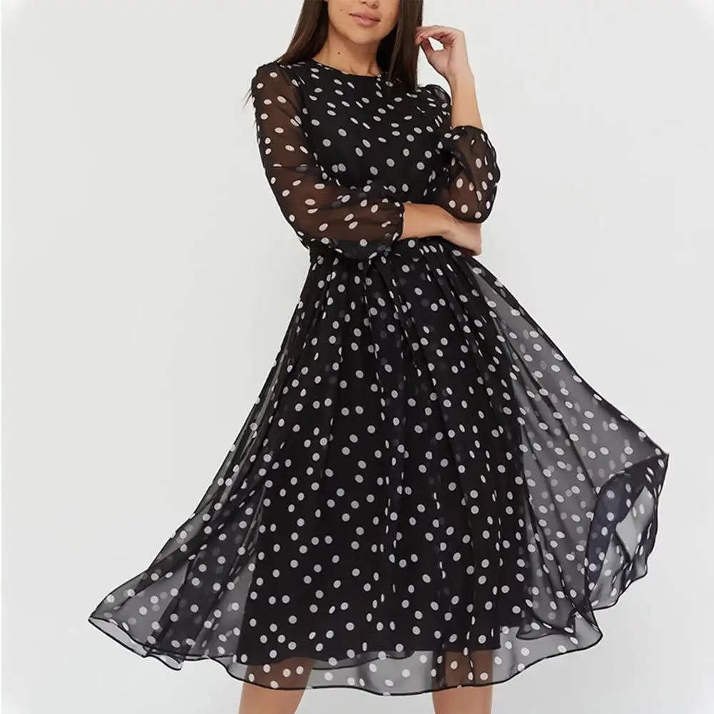 long sleeve black chiffon dress