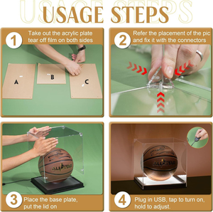 Vitrine en acrylique transparente pour ballon de basket de 10,2 pouces avec base en bois massif, support <span class=keywords><strong>photo</strong></span> et protections d'angle pour objets de collection grand format - Product Image 2