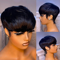 Perruque courte coupe pixie fabriquée à la machine, cheveux humains, sans dentelle, sans colle, prix abordable, vente chaude, couleur personnalisée pour femmes noires