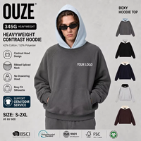 Sweat à capuche homme à manches raglan 345 g/m² coupe ample épaisse couleur contrastante style rétro américain streetwear doublé polaire avec logo personnalisé