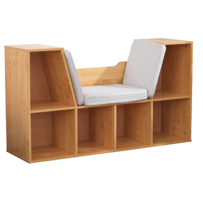 Banco de lectura infantil de madera natural con almacenamiento abierto, organizador ecológico de madera para rincón de lectura infantil con cojín de asiento. - Product Image 1