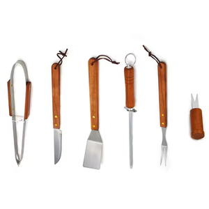 Juego de 9 Utensilios Portátiles para Barbacoa con Mango de Madera, Venta al por Mayor de Fábrica, para Asar al Aire Libre - Product Image 4
