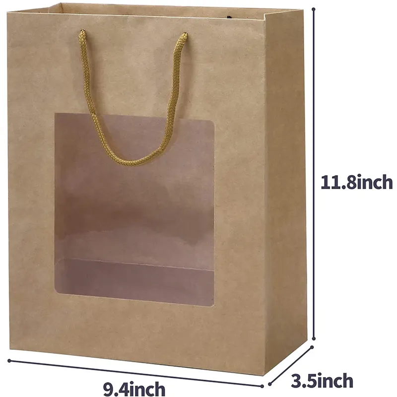 Sacos de papel para compras com logotipo impresso personalizado biodegradável, sacola para presente e embalagem