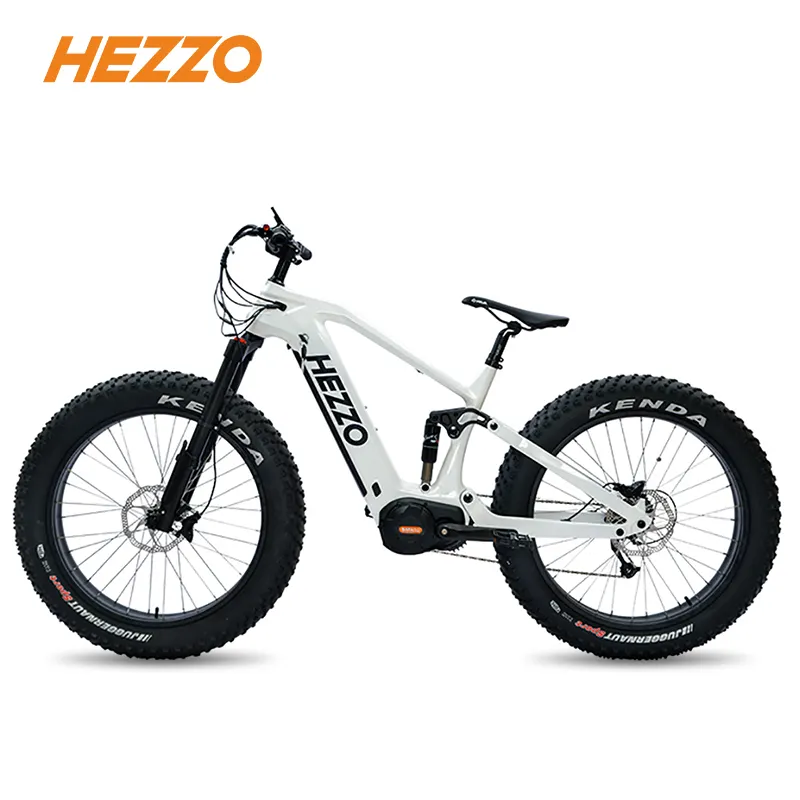 HEZZO HM-26PRO Ebike 26x4.8 "inç yağ lastik karbon Fiber 1000w Middrive 48V 9 hız tam süspansiyon elektrikli dağ bisikleti
