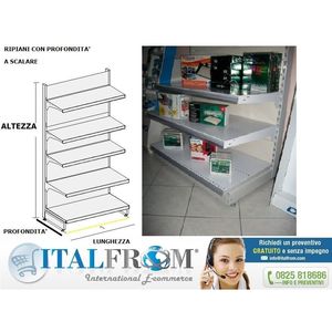 Scaffale Espositivo da Parete 133L X 250A X 40P CM con Base e 4 Ripiani Indipendenti - Product Image 1