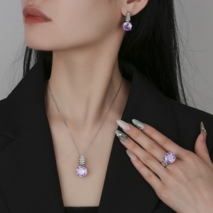 High Quality Eco-friendly Copper Rose Cut Purple Violet Temperament 14-12MM Cubic Zirconia Jewelry <b>Sets</b> for Women - Product Image 6