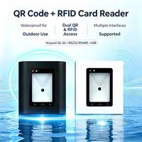 Lector de Códigos QR y Tarjetas RFID para Exteriores, Resistente al Agua, 13.56Mhz, Wiegand 26-34, Interfaz RS232, RS485, USB