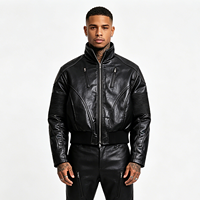 Blouson en cuir matelassé pour homme et femme, en peau de mouton véritable épaisse, avec col montant et empiècements, style motard et universitaire