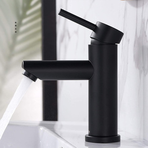 Robinet mélangeur en acier inoxydable noir, bec droit de 30 mm pour lavabo de salle de bain - Product Image 1