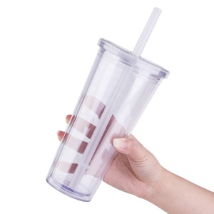 Wholesale 24oz 700ml boba bubble tumbler plastic cups reusable clear custom plastic cups with straw lid