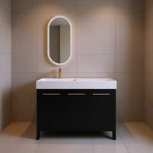 Mueble de Baño Independiente de 48 Pulgadas con Lavabo de Resina, Puerta de Cierre Suave, Acabado Oscuro Moderno, Espejo Incluido - Product Image 2