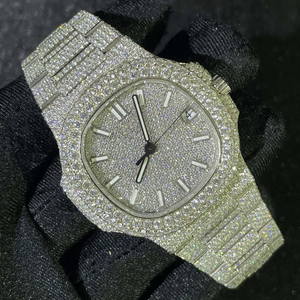 Montre mécanique <span class=keywords><strong>de</strong></span> <span class=keywords><strong>luxe</strong></span> sertie <span class=keywords><strong>de</strong></span> diamants en moissanite, acier inoxydable <span class=keywords><strong>de</strong></span> haute qualité, <span class=keywords><strong>lunette</strong></span> luminescente antique, style hip-hop, analogique ETA - Product Image 1