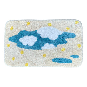 Alfombra de baño flocada hecha a medida, rectangular, de fibra de poliéster, absorbente, antideslizante, para baño, dormitorio, habitación infantil, blanca y amarilla - Product Image 3