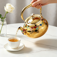 Bouilloire à thé arabe FLEY vintage en émail floral en acier inoxydable, compatible gaz et induction, pour la préparation quotidienne du thé à la maison