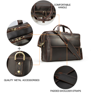 TIDING Özel Logo Baskılı Kahverengi Hakiki Deri Vintage Yüksek Kaliteli Erkek <span class=keywords><strong>Laptop</strong></span> Çantası Postacı Çantası - Product Image 4