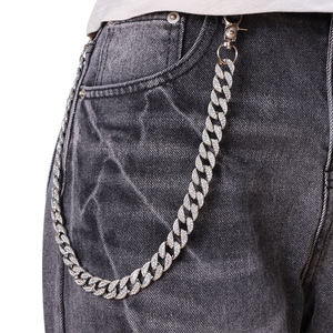 Cadena cubana Yuelyueli con incrustaciones de diamantes de imitación, cadena de cintura metálica unisex para jeans, estilo punk, uso diario, aleación de zinc, una sola capa - Product Image 1