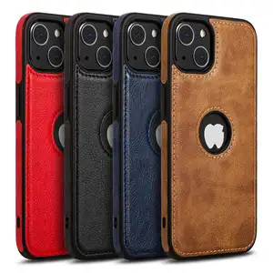 Men Leather Phone Case for iPhone 14 13 11 12 Pro Max Luxury Logo Hole Case for iPhone 15 Leather Shell Cover
