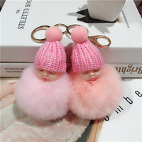 Porte-clés pendentif pour sac, pompon en fausse fourrure de lapin, poupée endormie, pour femme