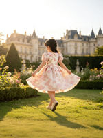 Robe de princesse de luxe en jacquard brodé pour filles, avec manches bouffantes et grand nœud, idéale pour anniversaire, mariage, fête, coupe trapèze