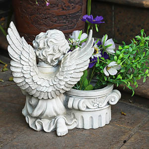 Petit ange pot de fleurs vase fleurie déesse des fleurs pot de jardin extérieur ailes blanches ange enfant chérubin statue pot de fleurs - Product Image 2