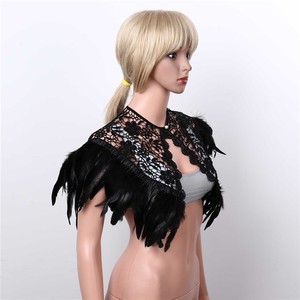 Chal de encaje negro con plumas, capa corta para mujer, disfraz de Halloween, disfraz elegante - Product Image 5