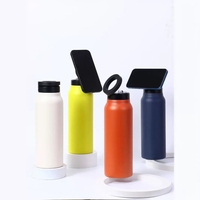 Bouteille d'eau isotherme en acier inoxydable de 24 oz, anti-fuite, pour le voyage et la randonnée, avec support de téléphone, trépied MagSafe et paille