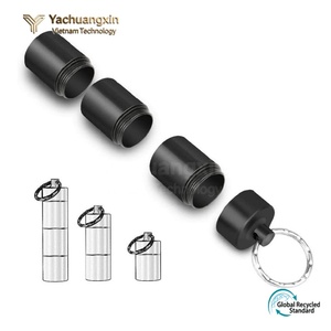 Outdoor <b>Aluminum</b> Alloy Keychain Medicine Bottle Portable Survival <b>Container</b> Black 1pc - Product Image 6